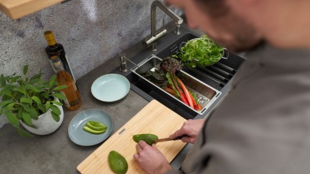 Cutting food at the sink