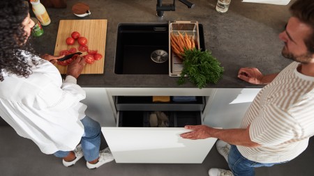 etagon, cuve, cuisine, mitigeur, douchette, noir, composite, Silgranit, granit, robinetterie, LINUS,